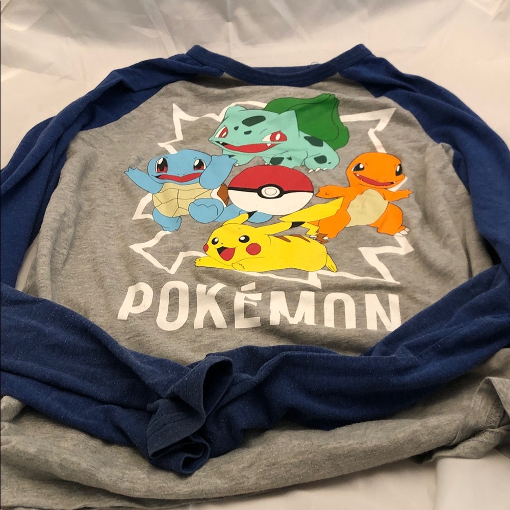Pokemon Long Sleeve Raglan Tee in Gray and Blue - Kids